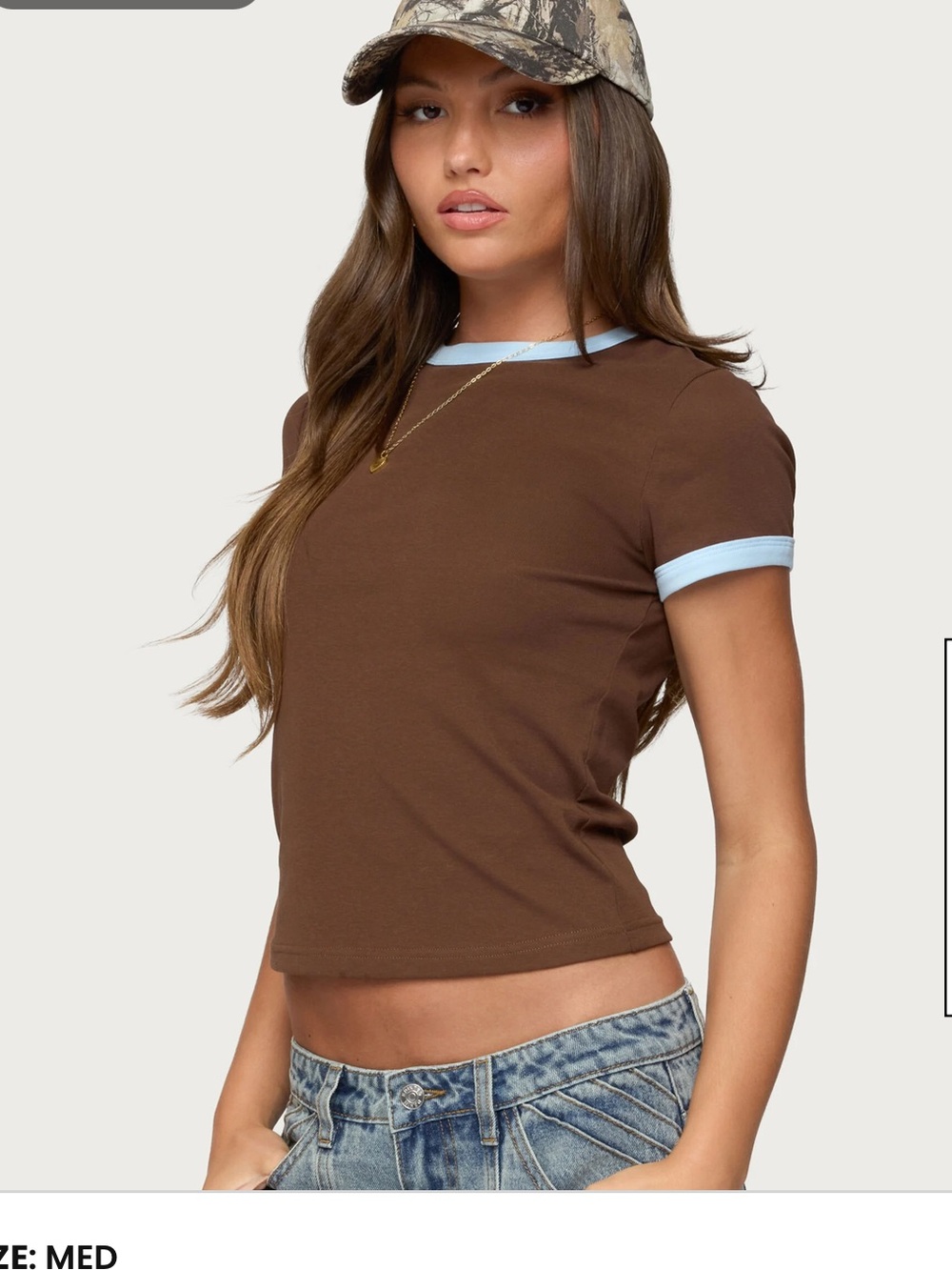 Two Tone Contrast Tee with Blue Trim